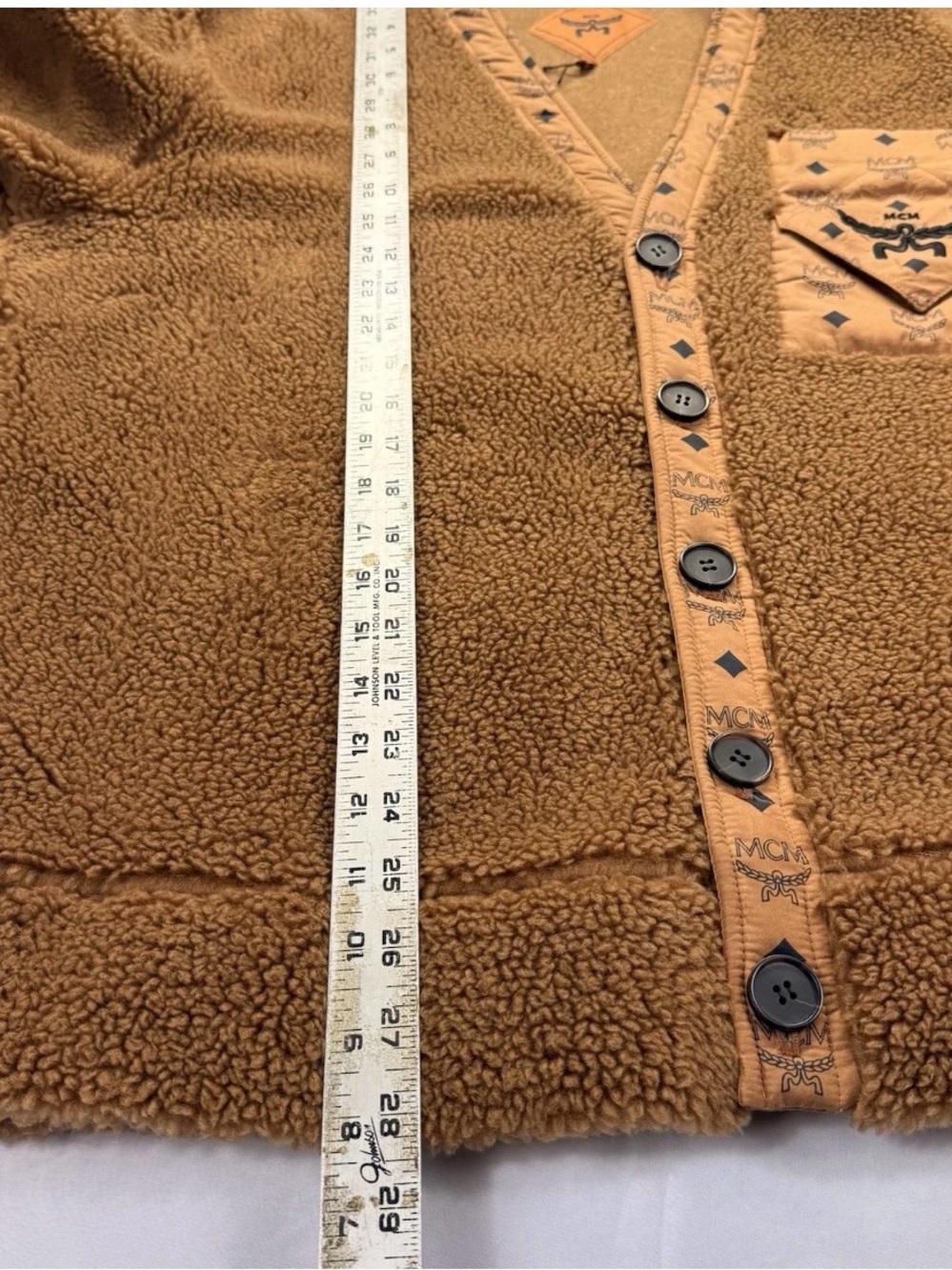 MCM Monogram Pocket Sherpa Cardigan Sweater Jacket sz XL - Picture 9 of 10